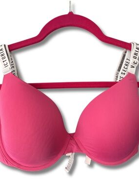Victoria's Secret Bright Pink Lightly Lines T-Shirt Demi Bra with Logo Straps